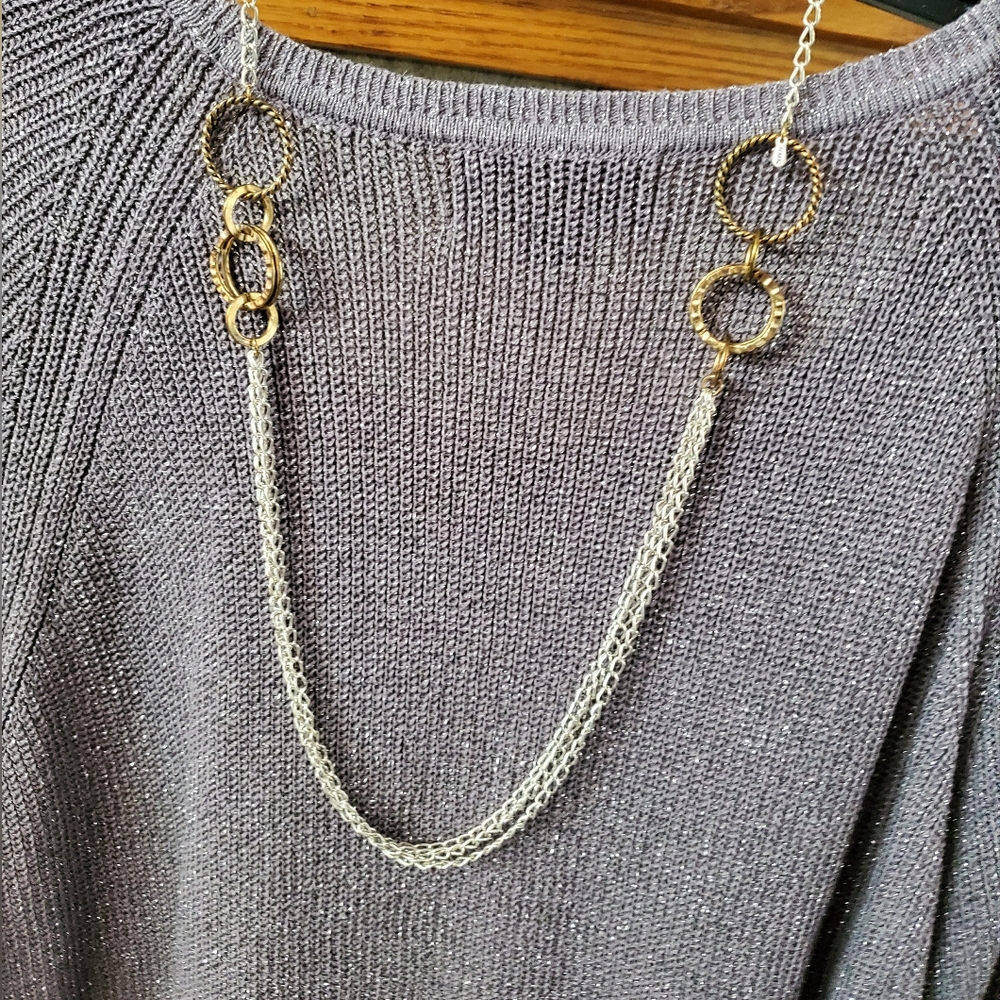 Silver & Gold Circles Multi-Strand Necklace